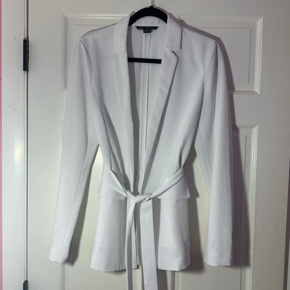 Armani Exchange White Belted Blazer